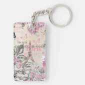 Chic roze floral Paris Eiffel Tower typografie Sleutelhanger (achterkant)