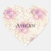 Chic roze Flowers Hart Sticker (Voorkant)