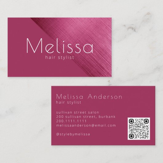 Chic roze Folie QR-code Visitekaartje (Voorkant / Achterkant)