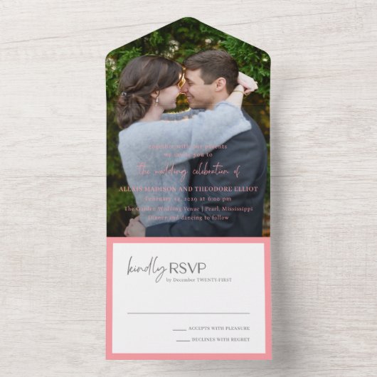 Chic Roze Foto Moderne bruiloft All In One Uitnodiging (Binnen)