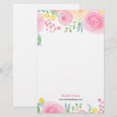 Chic roze geel losse bloemige waterverf briefpapier (Voorkant / Achterkant)