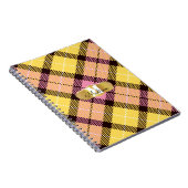 Chic roze Geel Tartan Gold Monogram Naam Notitieboek (Rechterzijde)