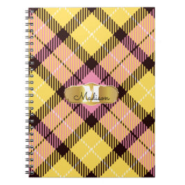 Chic roze Geel Tartan Gold Monogram Naam Notitieboek