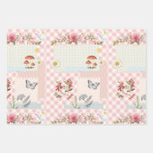 Chic Roze Geruit Inpakpapier met Bloemactiek (Voorkant 3)