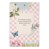 Chic Roze Geruit Mini Klembord met Bloemen Acc (Achterkant)