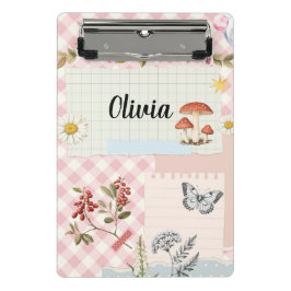 Chic Roze Geruit Mini Klembord met Bloemen Acc