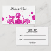 Chic Roze Glitter Bloemen Kapsalon Afsprakenkaartje (Voorkant / Achterkant)