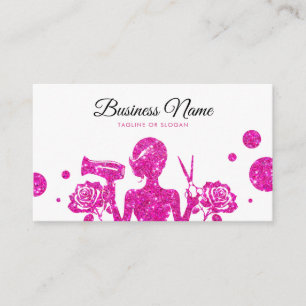 Chic Roze Glitter Bloemen Kapsalon Afsprakenkaartje