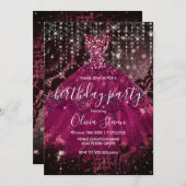 Chic roze glitter druppelt monogram zwarte kant kaart (Voorkant / Achterkant)