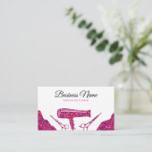 Chic Roze Glitter Haardroger Kapsalon Afsprakenkaartje (Staand voorkant)