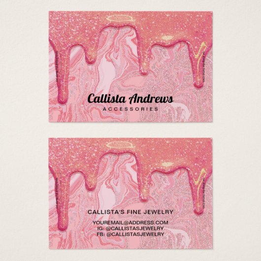 Chic roze Glitter Marble Drids Bracelet Display Visitekaartje (Voorkant /achterkant)
