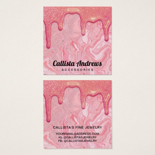 Chic roze Glitter Marble Drids Earning Display Vierkante Visitekaartjes (Voorkant /achterkant)