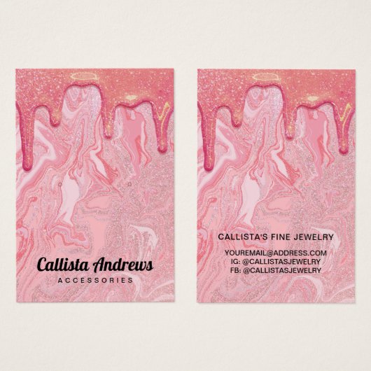 Chic roze Glitter Marble Drids Earning Display Visitekaartje (Voorkant /achterkant)