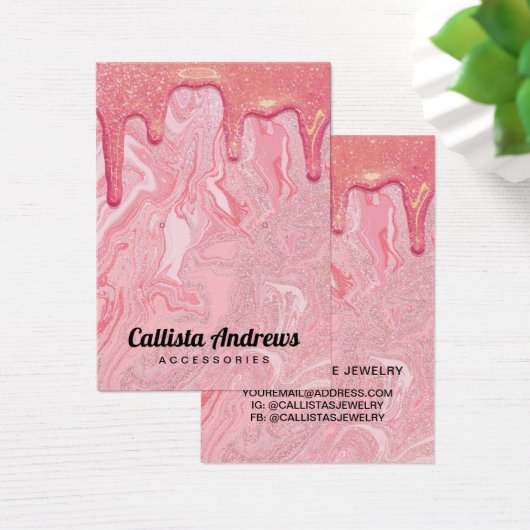 Chic roze Glitter Marble Drids Earning Display Visitekaartje (Bureau)