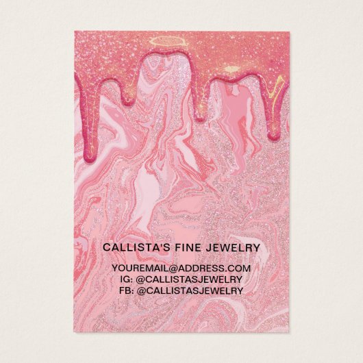 Chic roze Glitter Marble Drids Earning Display Visitekaartje (Achterkant)
