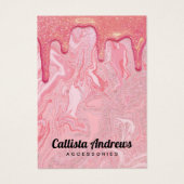 Chic roze Glitter Marble Drids Earning Display Visitekaartje (Voorkant)