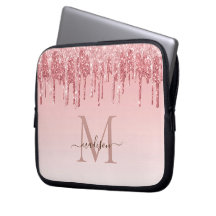 Chic roze glitter Monogram Laptop hoesjes