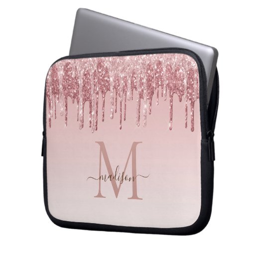 Chic roze glitter Monogram Laptop hoesjes Sleeve (Voorkant Links)