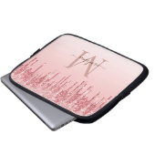 Chic roze glitter Monogram Laptop hoesjes Sleeve (Voorkant onderkant)