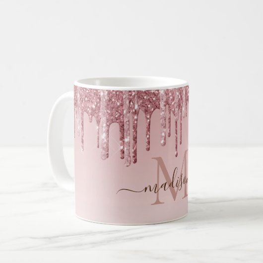 Chic roze Glitter Monogram OtterBox iPhone Case Co Koffiemok (Voorkant links)
