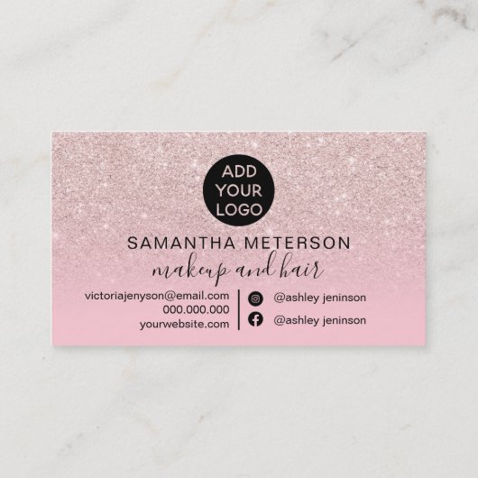 Chic roze glitter ombre girale harsmake-up klantenkaartje (Achterkant)