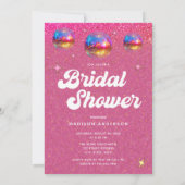 Chic Roze Glitter Retro Disco Ball Vrijgezellenfee Kaart (Achterkant)