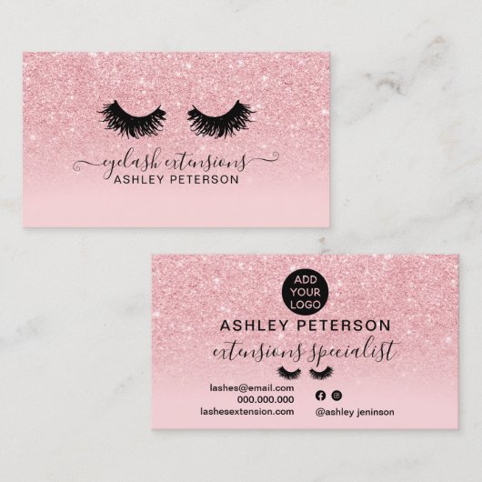 Chic roze glitter sparkles ombre girly eyelashes visitekaartje (Voorkant / Achterkant)