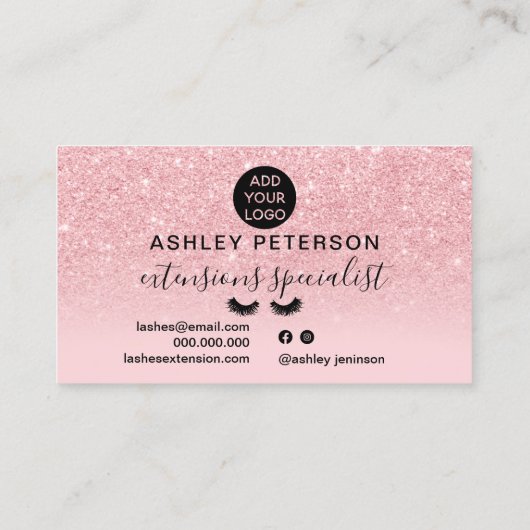 Chic roze glitter sparkles ombre girly eyelashes visitekaartje (Achterkant)