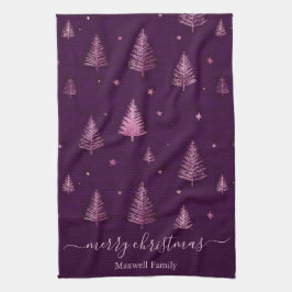 Chic roze glitters feestelijke kerstbomen naam theedoek