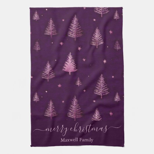 Chic roze glitters feestelijke kerstbomen naam theedoek (Verticaal)