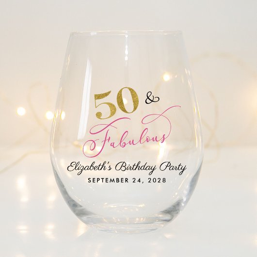 Chic Roze Goud 50ste Verjaardag Party Favoriet Wijnglas Zonder Voet