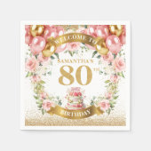 Chic Roze Goud 80e Verjaardag Viering Servetten (Voorkant)