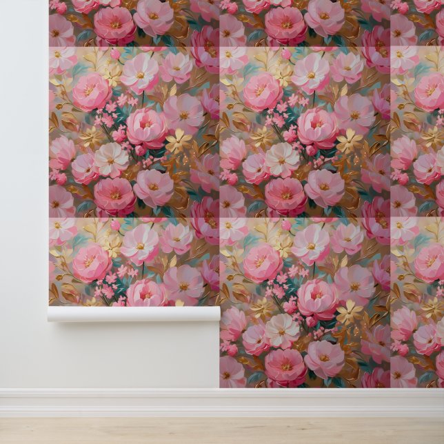 Chic Roze Goud Botanische Peel en Stick Wall Art Behang (Applicatie)