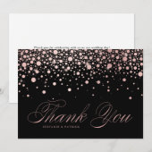 Chic Roze Goud Folie Confetti Drops Zwarte Trouwda Bedankkaart (Voorkant / Achterkant)
