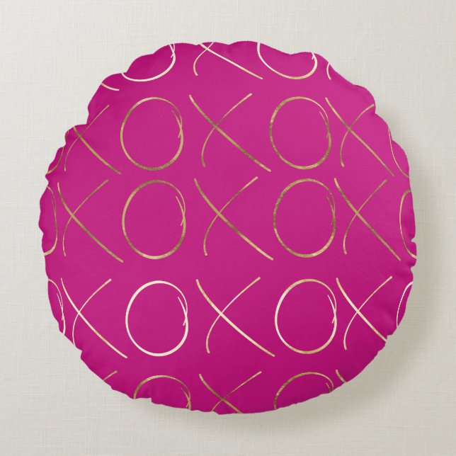 Chic Roze Goud Glam XOXO Rond Kussen (Voorkant)