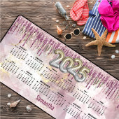 Chic roze goud glitter monogram 2025 kalender bureaumat