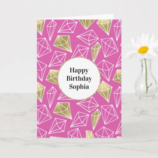 Chic Roze Gouden Diamanten Glitter Kaart (Kleine Plant)