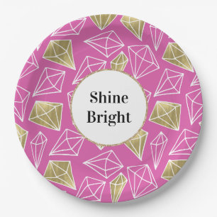 Chic Roze Gouden Diamanten Glitter Verjaardag Papieren Bordje