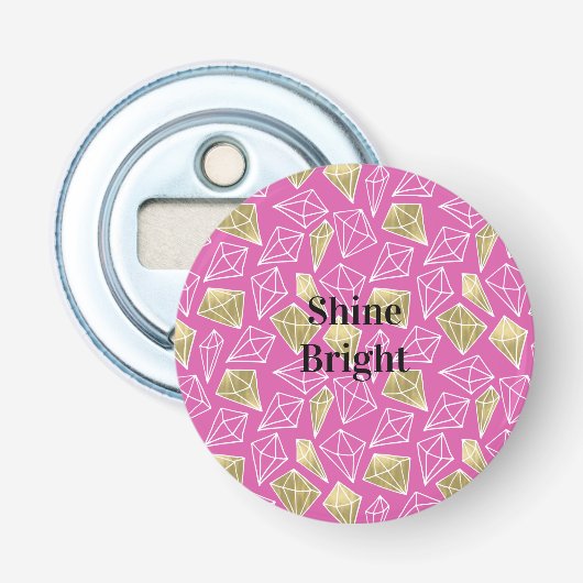 Chic Roze Gouden Diamanten Kerstmis Button Flesopener (Voorkant)