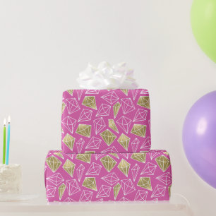 Chic Roze Gouden Diamanten Verjaardag Cadeaupapier