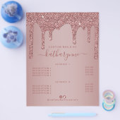 Chic Roze Gouden Druppel Glitter Prijslijst Flyer (Enkel)