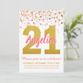 Chic Roze Gouden Glitter Confetti Meisje 21e Verja Kaart (Staand voorkant)