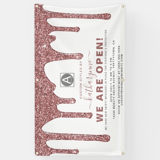 Chic Roze Gouden Glitter Drips Zakelijk Spandoek (Verticaal)