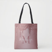Chic Roze Gouden Glitter Druppels Monogram Tote Bag (Voorkant)