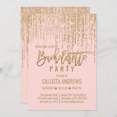 Chic Roze Gouden Glitter Fringe Gordijn Bacheloret Kaart (Voorkant / Achterkant)