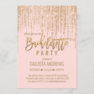 Chic Roze Gouden Glitter Fringe Gordijn Bacheloret Kaart