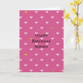 Chic roze gouden harten verjaardag kaart (Gele Bloem)