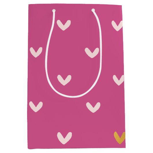 Chic roze gouden harten verjaardag medium cadeauzakje (Voorkant)