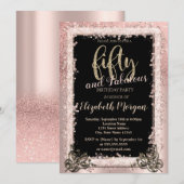 Chic Roze Gouden Lijst Glitters 50ste Verjaardagsf Kaart (Voorkant / Achterkant)