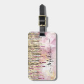 Chic roze goudglitter druppelt monogram bagagelabel (Voorkant verticaal)